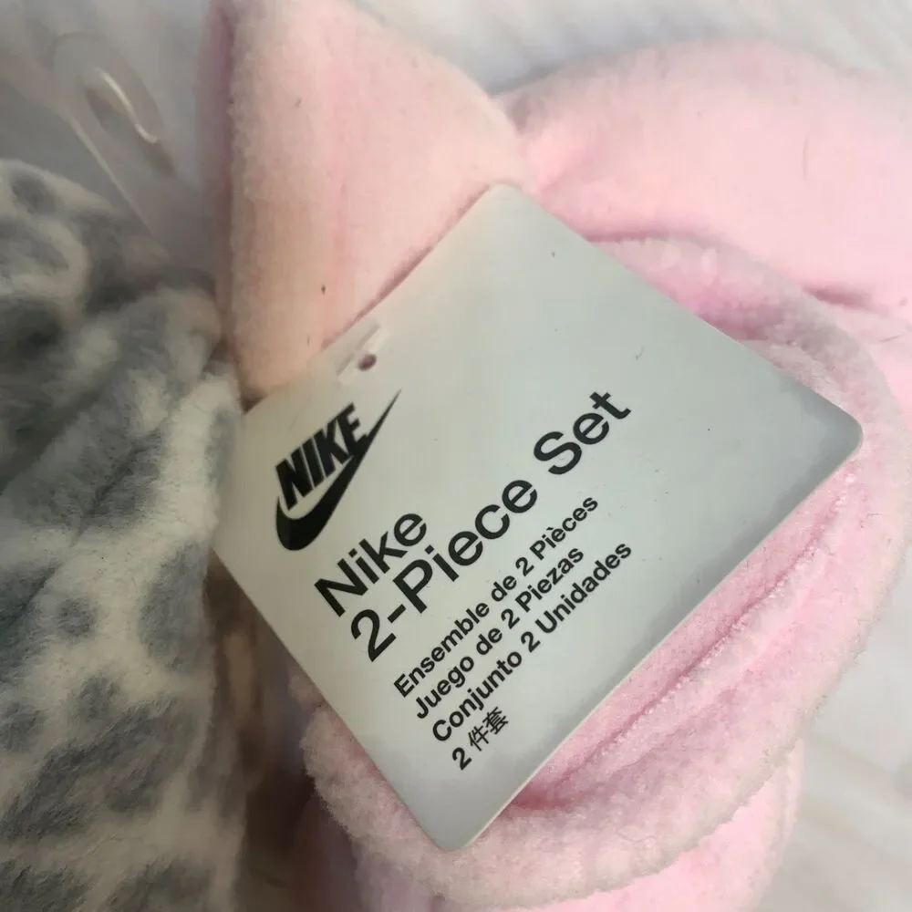 Nike Toddler Fleece Chin Strap Trapper Hat & Mittens 2 Piece Set Racer Pink 2-4T
